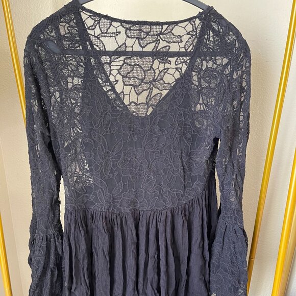 Free People M Black Lace Boho Slip Dress Romantic & Flowy - Picture 4 of 12